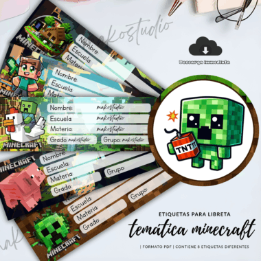Etiquetas para cuadernos minecraft