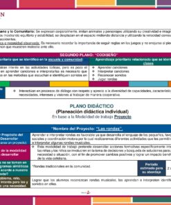 Planeación Las Rondas para Preescolar: plantilla educativa colorida en español que organiza la planeación individual, desarrollo humano/comunitario, aprendizajes clave, análisis diagnóstico, justificación, intenciones, evaluación y recursos.