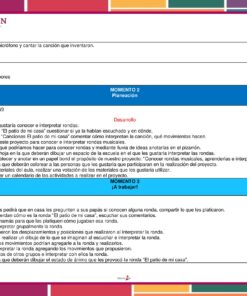 Planeación Las Rondas para Preescolar: Plan de lección de mayo para música preescolar, incluye rondas, interpretación de canciones, movimiento y discusión en grupo. Con coloridos bordes y el logotipo de 