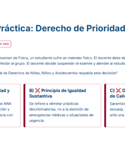 Pregunta tipo test sobre los derechos del niño, con tres opciones de respuesta. La opción A, 
