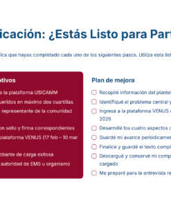 Una lista de control azul y blanca muestra dos columnas tituladas 