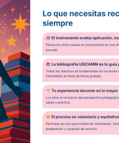 Guía de Estudio HORAS ADICIONALES CIENCIAS QUÍMICA Educación Secundaria- USICAMM 2026 – 2027 + (Simulador 90 Reactivos) 17 Ilustración de una persona levantando el puño triunfante entre libros de colores. Junto a ellas, unos recuadros de texto enumeran cuatro recordatorios: centrarse en la solicitud, utilizar bibliografía oficial, valorar la experiencia docente y recordar que el proceso es voluntario y justo.