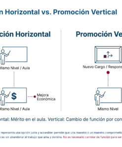 Guía de Estudio PROMOCIÓN HORIZONTAL Educación SECUNDARIA – USICAMM 2026 – 2027 + (Simulador 90 Reactivos) 34 Gráfico comparativo de la promoción horizontal frente a la vertical; la horizontal muestra la permanencia en el mismo puesto con mejoras económicas, la vertical muestra el ascenso a una nueva función o responsabilidad. Unos sencillos iconos ilustran cada concepto.