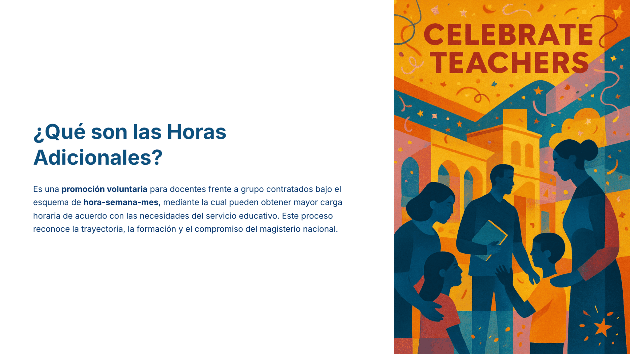 Guía de Estudio HORAS ADICIONALES CIENCIAS QUÍMICA Educación Secundaria- USICAMM 2026 – 2027 + (Simulador 90 Reactivos) 6 Ilustración de profesores y alumnos interactuando, con coloridas formas abstractas. A la izquierda, un texto en español explica las "Horas Adicionales" para los profesores. Arriba a la derecha se lee "Celebrate Teachers" en letras amarillas.