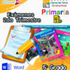 Portada colorida para “Exámenes de Primaria 5° Grado (NEM 2025–2026) 2do Trimestre”, con libros de texto, portapapeles y lápiz, además de logotipos de Editorial MD, Primaria, Word y Examen Segundo Trimestre Quinto Grado.