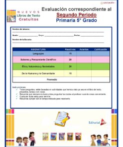 5° Grado Evaluacion 2do Periodo Pagina 1