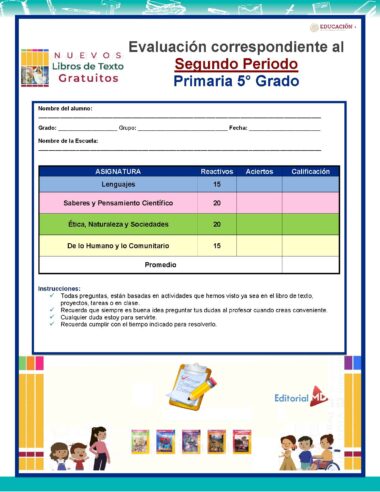 5° Grado Evaluacion 2do Periodo Pagina 1