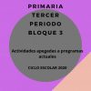Un gráfico vibrante con un texto superpuesto que dice "Paquete de Planeaciones 5° Grado Primaria - Tercer Periodo" en letras blancas sobre un fondo gris circular, rodeado por secciones angulares en morado, rosa y azul, con "recursos integrales" en la parte inferior.
