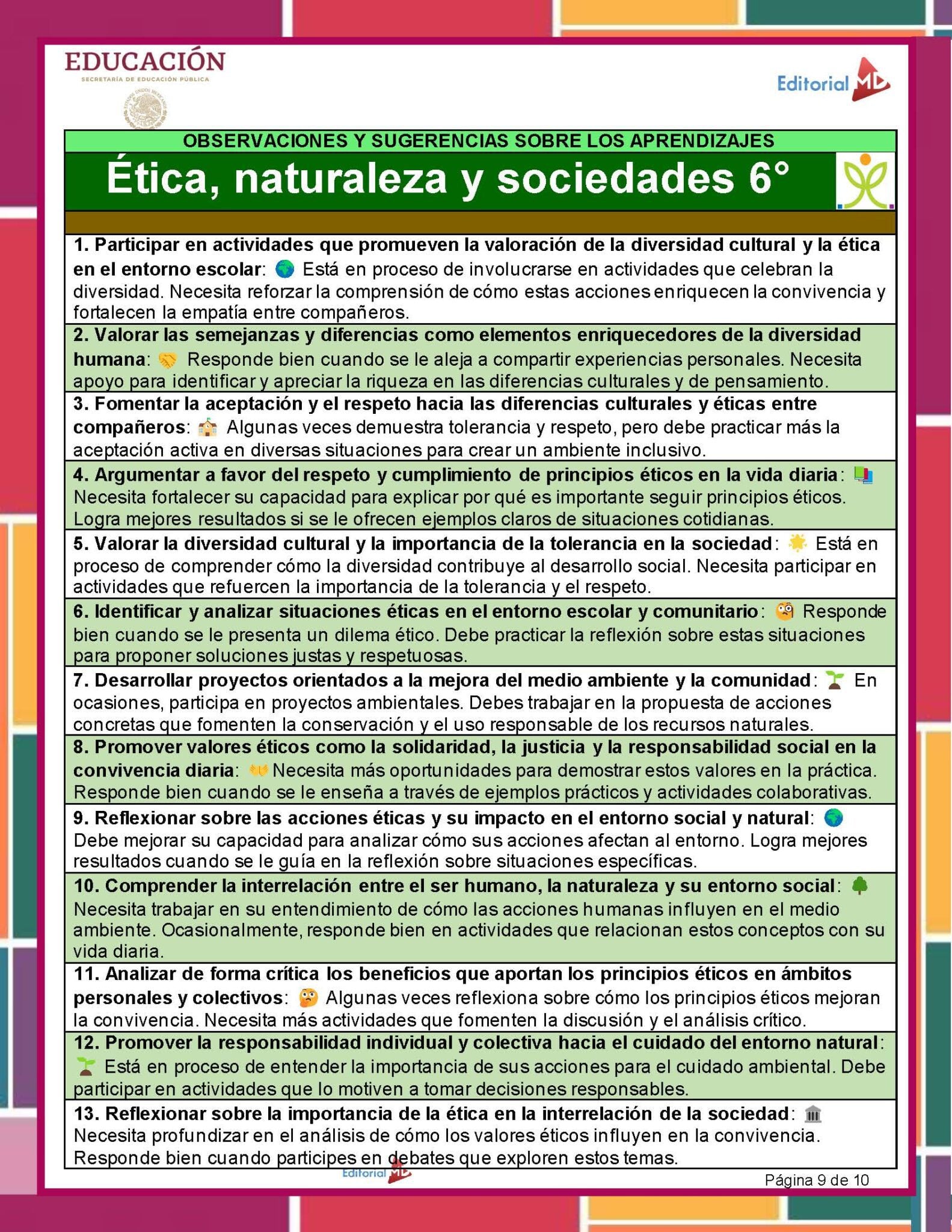 Sugerencias Para Boletas Primer Grado