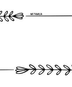 Un borde rectangular con diseños de follaje negro en las esquinas superior izquierda e inferior derecha, rodeando el texto 
