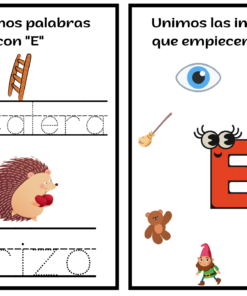 Lado izquierdo: Imágenes de escalera y erizo con las palabras rastreables 