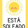 Tarjetas del Clima 10 Un alegre sol de dibujos animados con una cara sonriente y mejillas sonrosadas está centrado sobre el texto en español