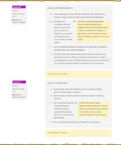 Curso Contestado Nombrar-nos y habitar-nos desde la perspectiva de género 13 Captura de pantalla de un cuestionario en línea en español sobre la perspectiva de género. La pregunta destacada se refiere a la identidad de género, con opciones y comentarios. La interfaz incluye elementos de navegación y logotipos de AprendeDHremoto y de la Comisión de Derechos Humanos del Distrito Federal.