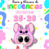 Colorida portada de un cuaderno de incidencias escolares para el curso 2025-2026, con un personaje de dibujos animados disfrazado de animal rosa, texto brillante, garabatos y el logotipo de Editorial MD.