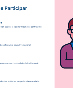 Guía de Estudio HORAS ADICIONALES MATEMÁTICAS Educación Secundaria- USICAMM 2026 - 2027 + (Simulador 90 Reactivos) 35 Un gráfico muestra a una persona con una medalla en la mano. A la izquierda, un texto en español enumera los beneficios de la participación: mayores ingresos, estabilidad laboral, crecimiento profesional y reconocimiento, cada uno con un icono relevante. El fondo es azul y rosa.