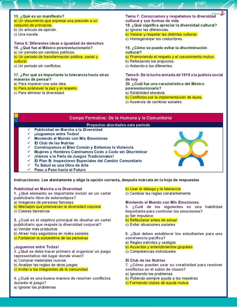 Exámenes de Primaria 6 ° Grado (NEM 2025 – 2026) 3er Trimestre