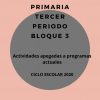 Un cartel gráfico con una combinación de colores rosados y grises, titulado "Paquete de Planeaciones 6° Primaria Tercer Período Bloque 3" y más detalles sobre las actividades educativas para el año escolar 2020.