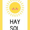 Tarjetas del Clima 11 Un sol brillante y alegre con una cara sonriente y mejillas sonrojadas está centrado sobre las palabras