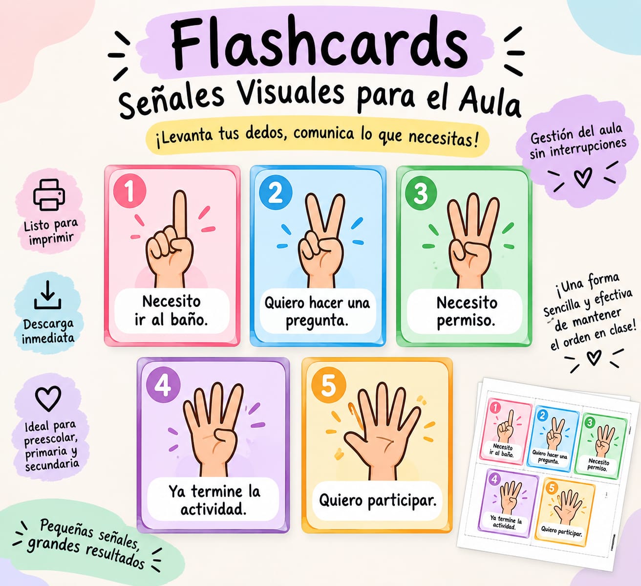 Flashcards “Levanta tus Dedos” | Gestión del Aula 1 Flashcards “Levanta tus Dedos” | Gestión del Aula