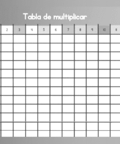 Una tabla de multiplicar en blanco en español titulada 