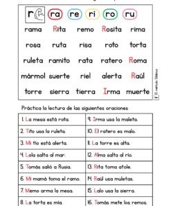 Ejercicio en español con sílabas 