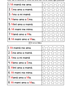Hoja de ejercicios en español con dos secciones. Cada una tiene ocho frases sobre 