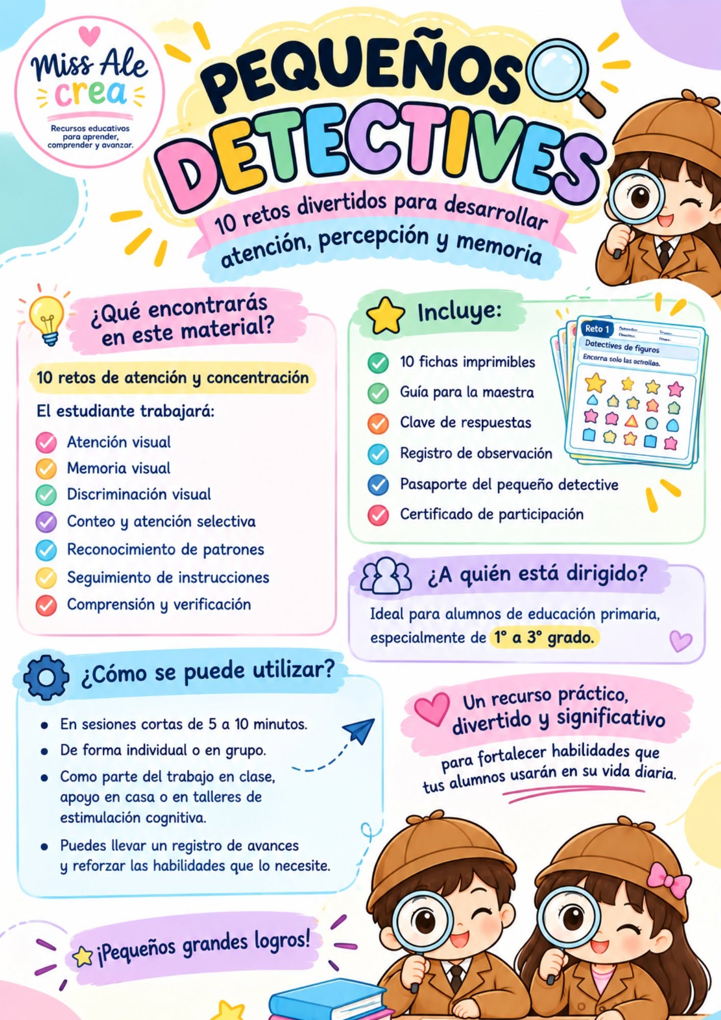 Pequeños Detectives: actividades imprimibles de atención, percepción y memoria para primaria 2 Pequeños Detectives: actividades imprimibles de atención, percepción y memoria para primaria - Imagen 2
