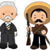 Unidad didáctica: ¡Viaje al pasado a 1910! 11 Dos hombres de dibujos animados -uno con traje negro formal, el otro con sombrero y cinturones de munición y armas-, ambos bigotudos y con las mejillas arreboladas. Perfecto para