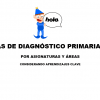 Imagen de un policía de dibujos animados saludando y diciendo "hola" en un bocadillo, encima del texto "Fichas de Diagnóstico Primaria Alta por asignaturas y áreas considerando aprender