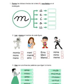 Una hoja de ejercicios en español para niños con actividades sobre la letra 