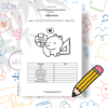 Hoja de trabajo titulada "Evaluación diagnóstica de herramientas básicas" para sexto curso, con un oso de dibujos animados con un corazón, una regla y libros. El fondo tiene coloridos garabatos de temática escolar y una ilustración a lápiz.