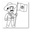 ALBUM DE ACTIVIDADES DE LA REVOLUCION MEXICANA 9 Dibujo caricaturesco de un hombre bigotudo con sombrero, faja y botas que sostiene una bandera mexicana-ideal para actividades educativas o para usar con el ALBUM DE ACTIVIDADES DE LA REVOLUCION MEXICANA.