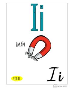 Aprendo el Abecedario. Póster ilustrado que muestra las letras 'i' del abecedario español (mayúsculas y minúsculas) con la palabra 