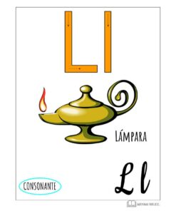 Una tarjeta didáctica del Aprendo el Abecedario. Ilustrado que presenta la letra 