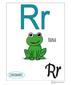 Flashcard educativa del Aprendo el Abecedario. Ilustrado que presenta la letra 