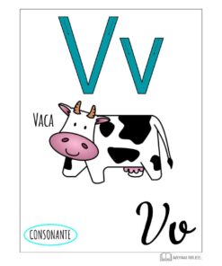 Póster educativo con la letra 'V' asociada a la palabra 