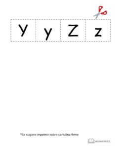 Aprendo el Abecedario. Ilustrado con líneas de puntos para cortar, presenta las letras de abecedario 