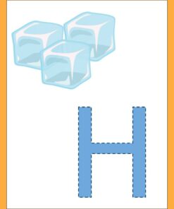 Ilustración de tres cubitos de hielo translúcidos en la parte superior y una gran letra 