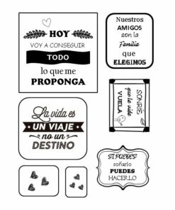 Un conjunto de citas motivadoras en español con fuentes decorativas e ilustraciones. Perfectas para tu Agenda Perpetua Flower Power, las citas incluyen 
