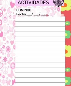 Una colorida página de **Agenda Perpetua Flower Power** para el domingo con el título 
