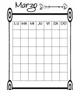 Una Agenda Perpetua Doodles en blanco y negro para el mes de marzo. Los días de la semana están escritos en español: LU (lunes), MA (martes), MI (miércoles), JU (jueves), VI (viernes), SA (sábado), DO (domingo). Perfecto para tu agenda, ofrece un borrón y cuenta nueva para todos tus garabatos y notas.