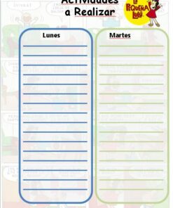Una página de planificación semanal con temas de dibujos animados y columnas para los lunes (