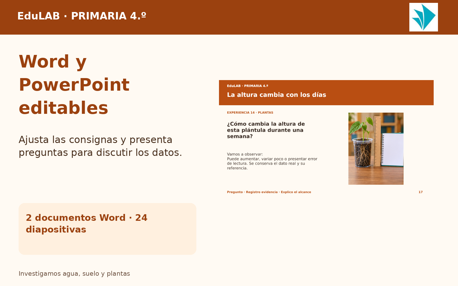 Investigamos Agua, Suelo y Plantas | 4.º de Primaria | 20 Experiencias con Fichas, Guías, Word, PowerPoint y Portal HTML 6 Investigamos Agua, Suelo y Plantas | 4.º de Primaria | 20 Experiencias con Fichas, Guías, Word, PowerPoint y Portal HTML - Imagen 6