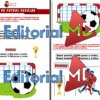 Volante para un torneo de fútbol escolar. Presenta un balón de fútbol dentro de una portería, ilustraciones de jugadores y detalles sobre el evento, las reglas y los premios. El texto está en español, con detalles en rojo y azul.