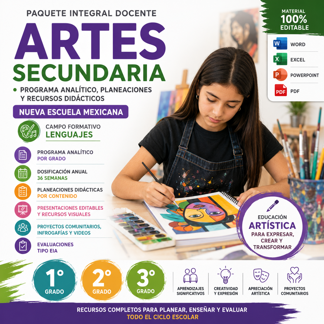 Artes Secundaria NEM 2026-2027 | Programa Analítico, Planeaciones y Recursos Didácticos | 1°, 2° y 3° | Word Editable 1 Artes Secundaria NEM 2026-2027 | Programa Analítico, Planeaciones y Recursos Didácticos | 1°, 2° y 3° | Word Editable