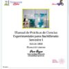 Portada de un manual de laboratorio de ciencias para preparatoria, con vasos de precipitados y un vaso con un remolino de líquido azul. Incluye el título, logotipos, información de contacto y espacios para escribir el nombre del estudiante, su grupo y su escuela.