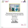Portada de un manual de laboratorio de ciencias en español para bachillerato, con imágenes de equipo de laboratorio y un experimento químico azul. El título y la información de contacto están centrados, con espacio para el nombre del estudiante y el profesor en la parte inferior.