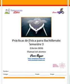 Portada de un manual de física en español para bachillerato, semestre 2, con la imagen de un barco que funciona con energía solar, varios logotipos y espacios para el nombre del alumno, la escuela, el grupo y el número.