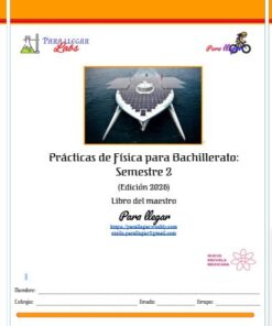 Portada de una guía del profesor de física para bachillerato, con un barco propulsado por energía solar, logotipos y texto en color. El título reza "Prácticas de Física para Bachillerato: Semestre 2, Edición 2026". Hay logotipos y espacio para un nombre.