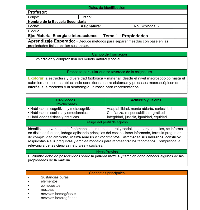 Planeaciones Química Secundaria (Nuevo modelo educativo) 1er. Trimestre